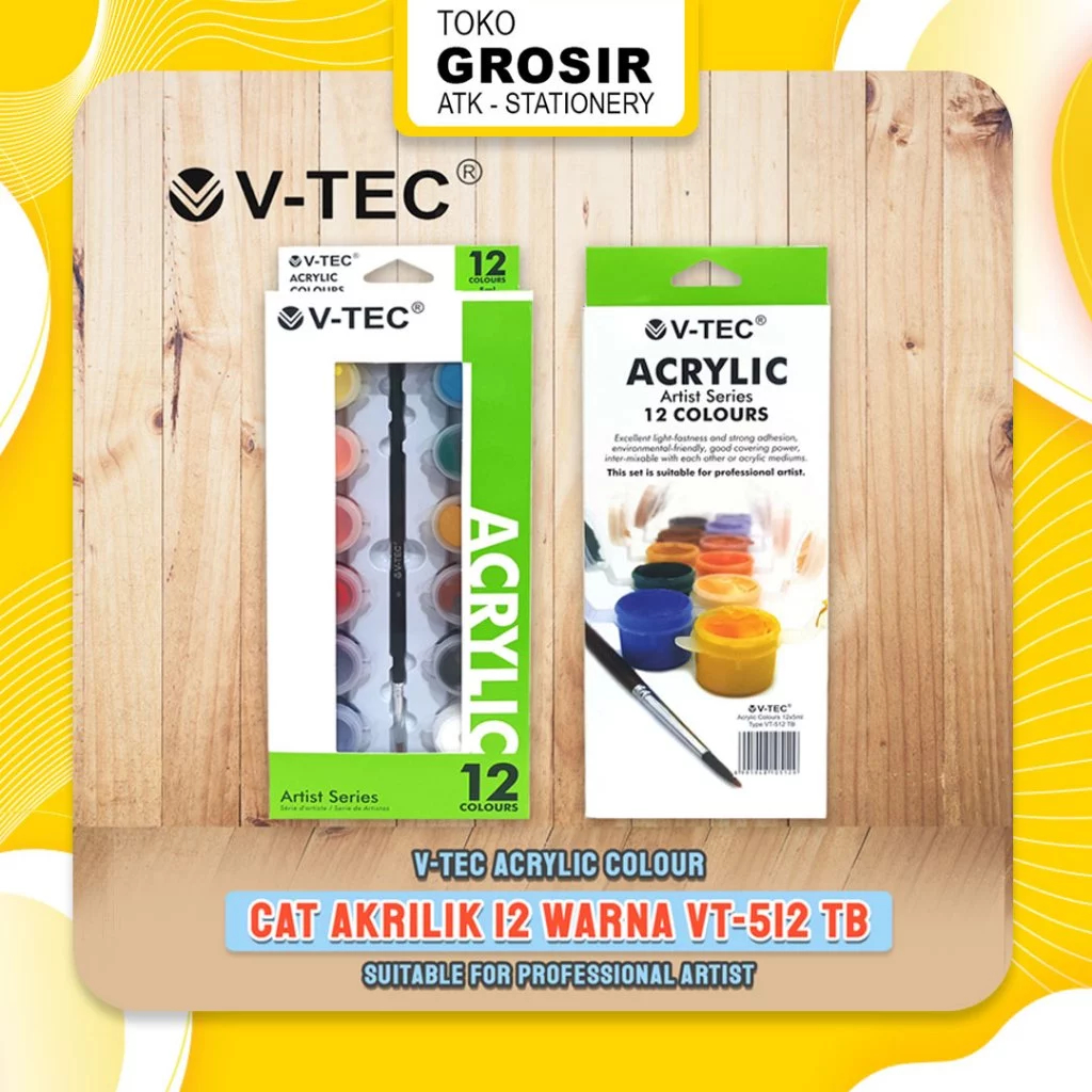 

Cat Akrilik V-TEC VT-512 TB Acrylic Colours 12 Warna x 5 ML - Set VTEC / Acrylic Colour V Tec 2