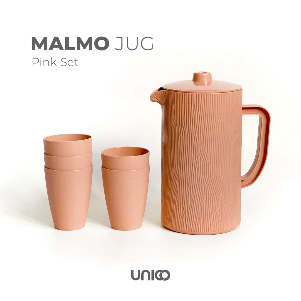 Teko Air Minum Plastik 1.7 Liter dengan 5 Gelas warna Pink Set - Malmo Jug Colour Set Unico
