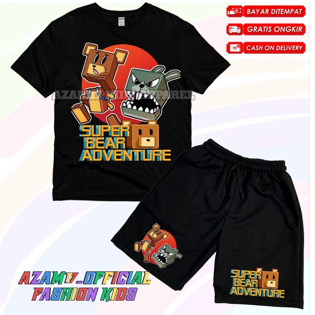 (BISA COD) SETELAN KAOS CELANA PENDEK ANAK GAME SUPER BEAR TERBARU FREE NAMA / SETELAN KAOS BOARDSHO