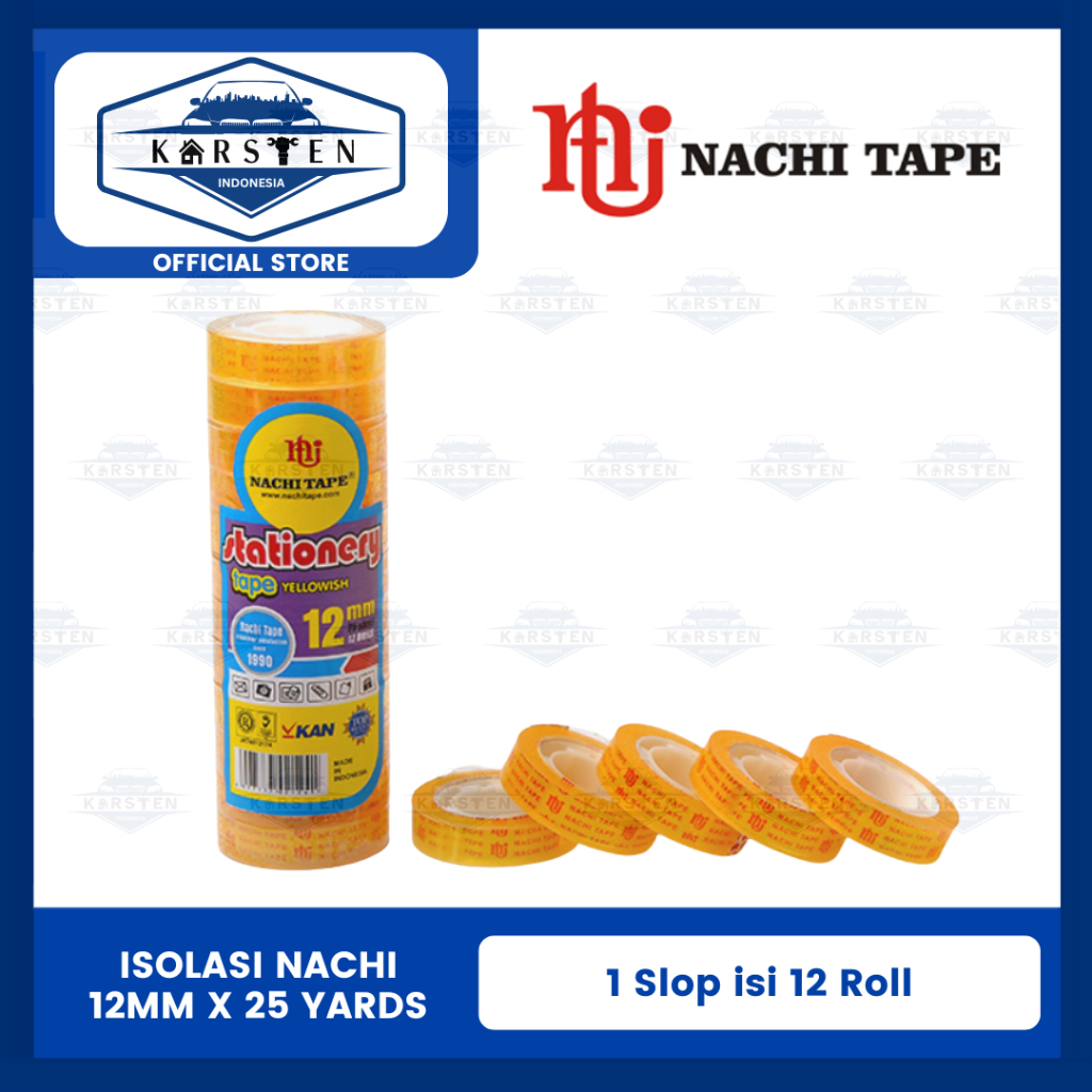 

Tape | Isolasi Nachi 12 mm x 25 yards ( 1/2 Inch) - 1 Slop isi 12 Roll