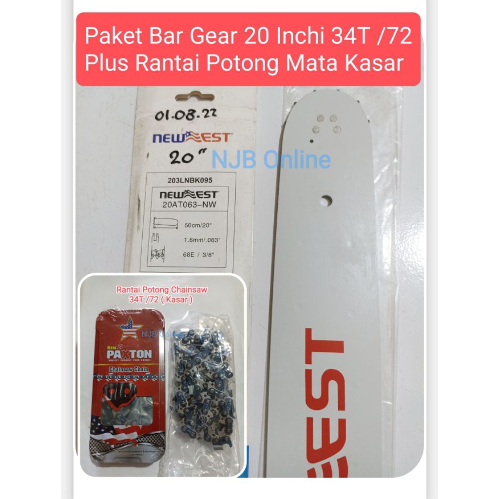PAKET Bar Gear + Rantai Potong PAXTON Chainsaw Senso Kecil 34 Mata dan 38 Mata Kasar Sinso 5200 5800