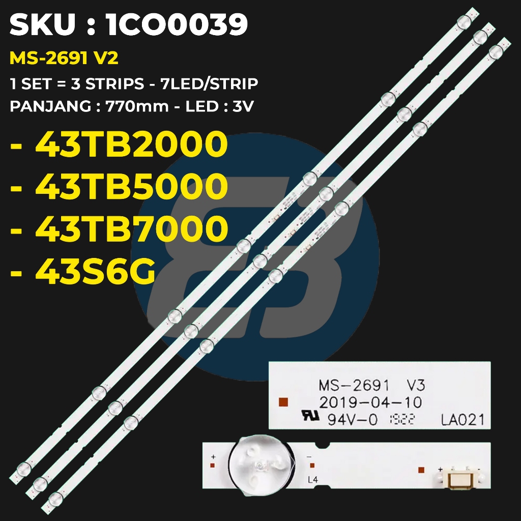 Backlight TV COOCAA 43 Inch 43TB2000 43TB5000 43TB7000 43S6G MS-2691 V2