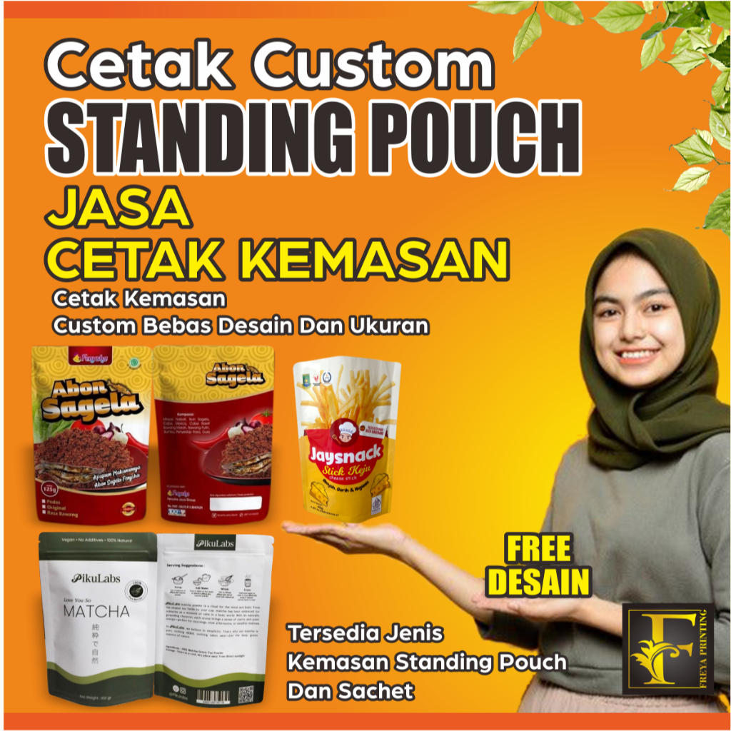 Cetak Kemasan Custom Standing Pouch Gratis Desain / Free Desain (min.500pcs)