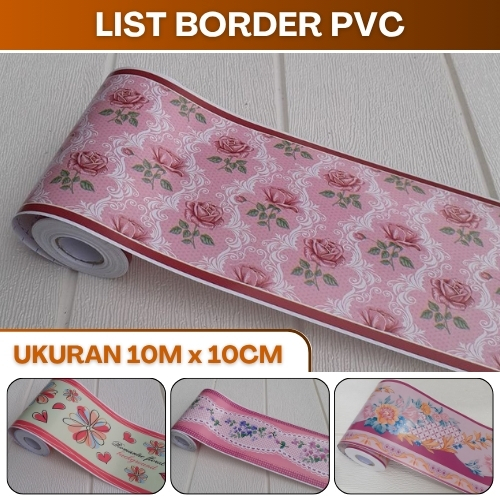 List Wallpaper Dinding Tempel Bawah Tembok Border Motif Bunga Warna Pink Panjang 10 Meter Elegan