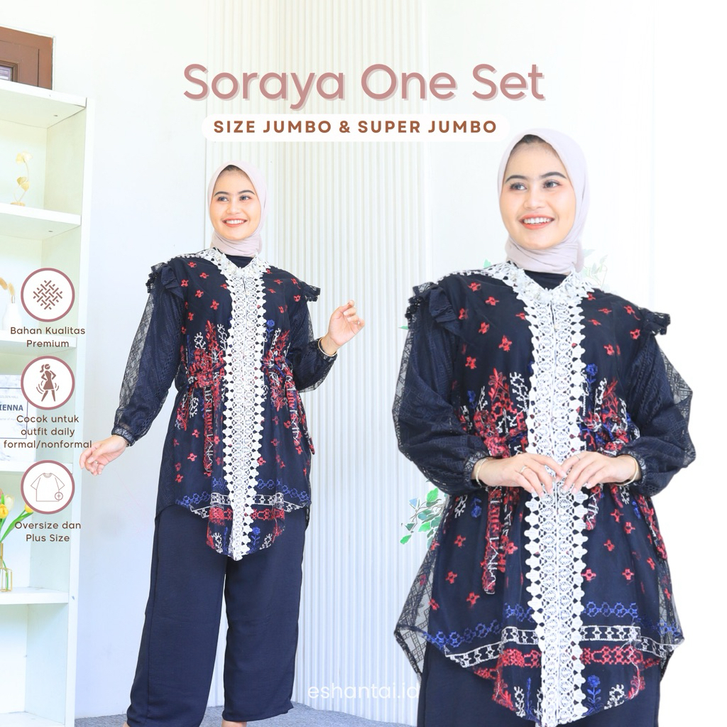 Eshantai Big Size Soraya One Set L-XXXL Kondangan LD 120 130 Outer Muslim Tunik Panjang Busui| Setel