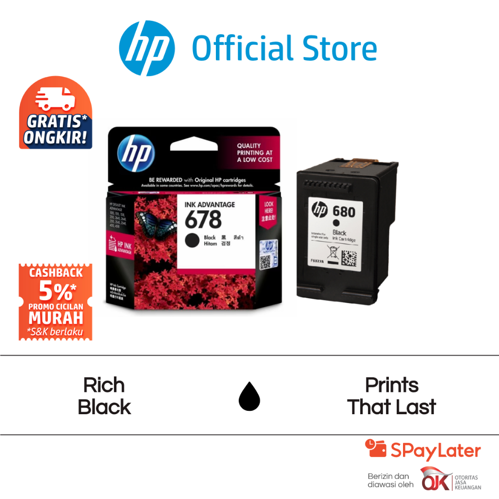 Tinta Printer HP Original 678 Hitam Black Cartridge Asli Twin Pack Combo 2 Pack Tri Color Colour War