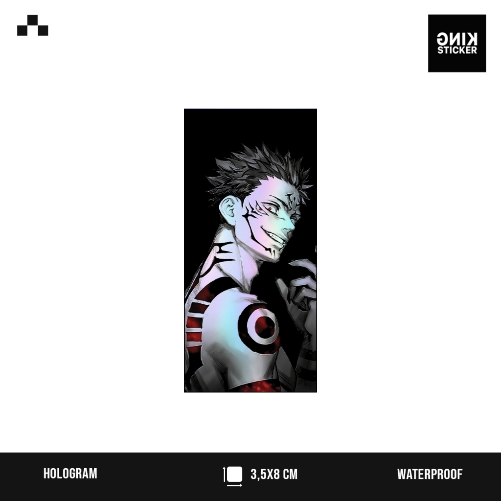 

Sticker Ryomen Sukuna Anime Jujutsu Kaisen Hologram Rainbow Effect, Bahan Vinyl Waterproof Tahan air.