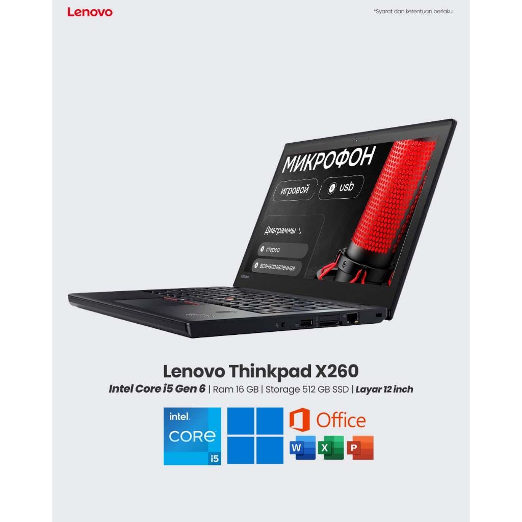 LAPTOP Lenovo Thinkpad X260 Core i7 Gen 6 RAM 16 GB SSD 512 GB Display 12 INC