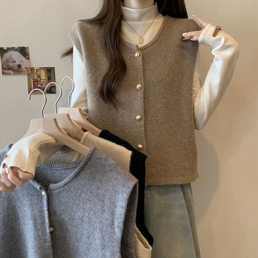 GDTIMA Vest Wanita Korean Style Rompi Fashion Sweater Knit Tanpa Lengan Outer Rajut