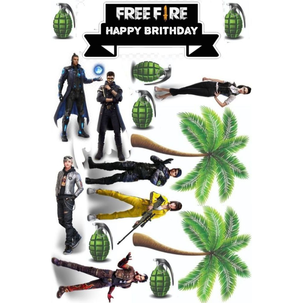 Topper Free Fire/ Topper Cake Happy Birthday / Hiasan Kue Ulang tahun/Kue Tar/Hiasan Buket