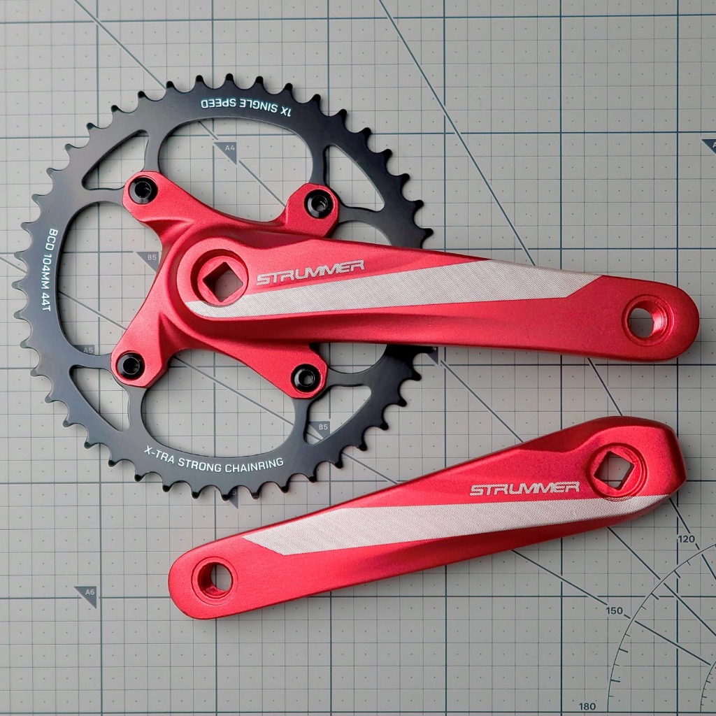 Strummer Crankset Single Crank Arm 170 165 mm Square Kotak BCD 104 hitam / Strummer CW-7 Chainwheel 