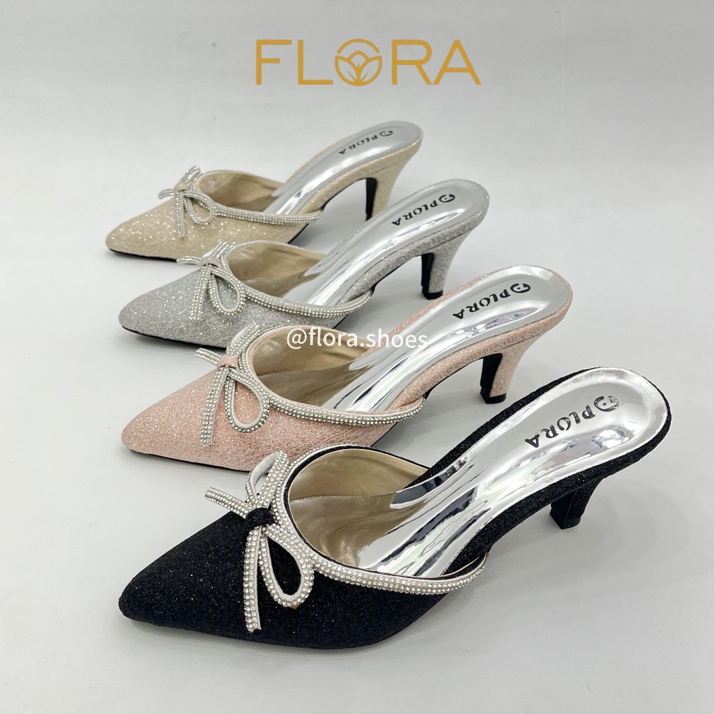 Florashoes - Zahra Sandal Wanita Heel 7cm Pita Tali Diamond Sandal Mules