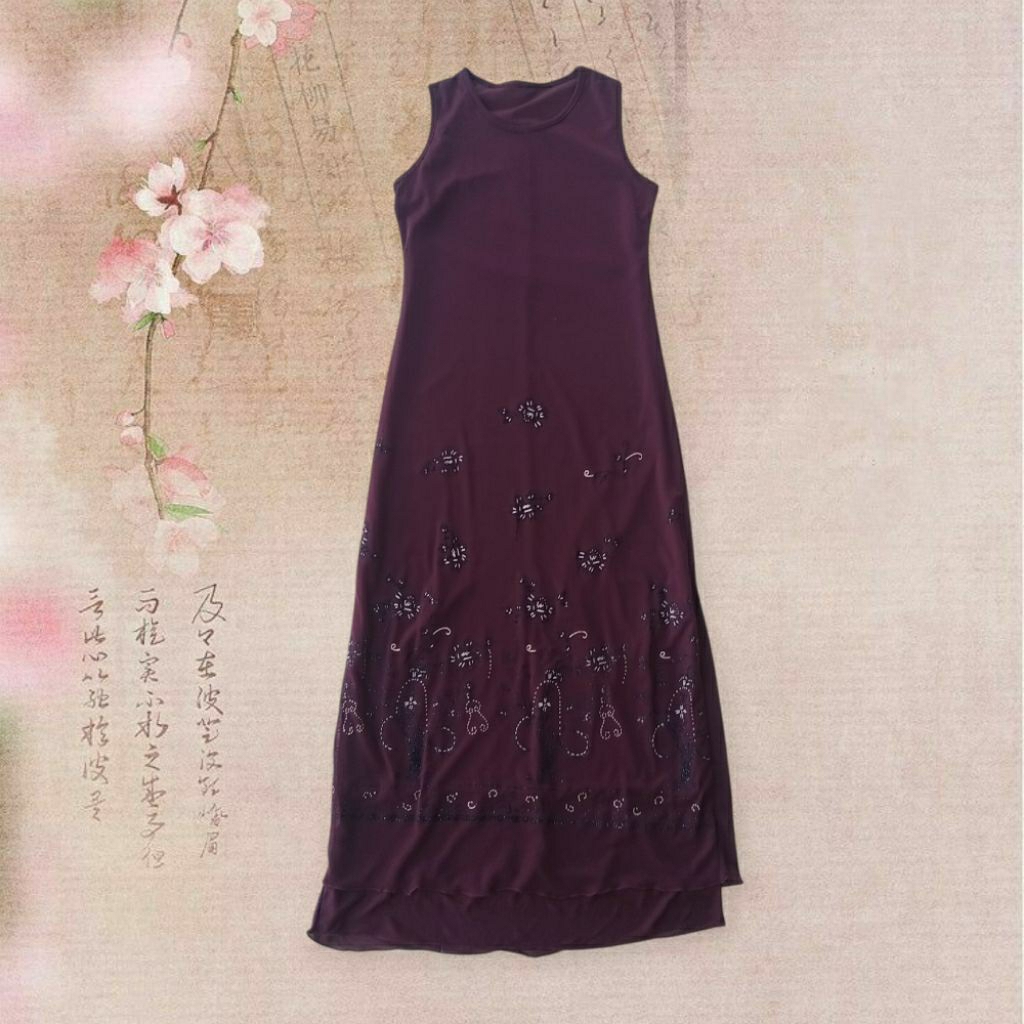 Deep Maroon Mesh Bodycon Dress | long panjang merah tille pressbody y2k coquette dollette 90s fairyc