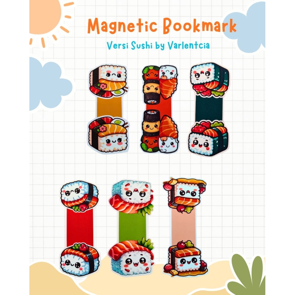 

Magnetic Bookmark Pembatas Buku Magnet Lucu Sushi