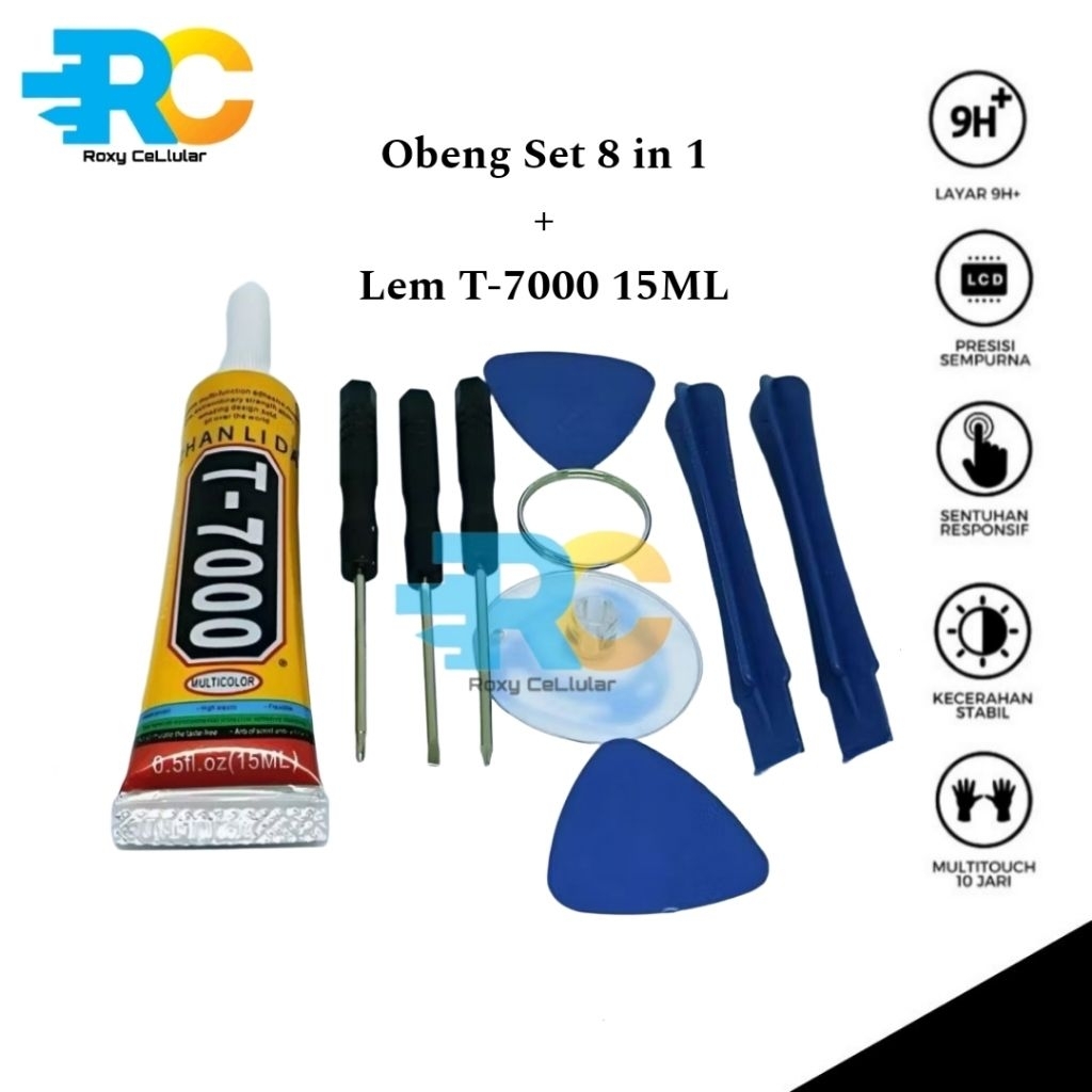 Obeng Set 8 in 1 Obeng Hp / Obeng Mini Set + Lem B7000 15ML + Lem T7000 15ML + Lem B7000 3ML