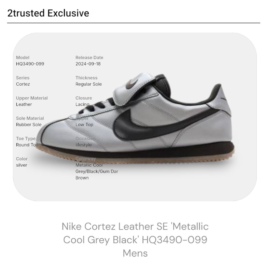 Nike Cortez Leather SE 'Metallic Cool Grey Black' HQ3490-099 Mens Shoes