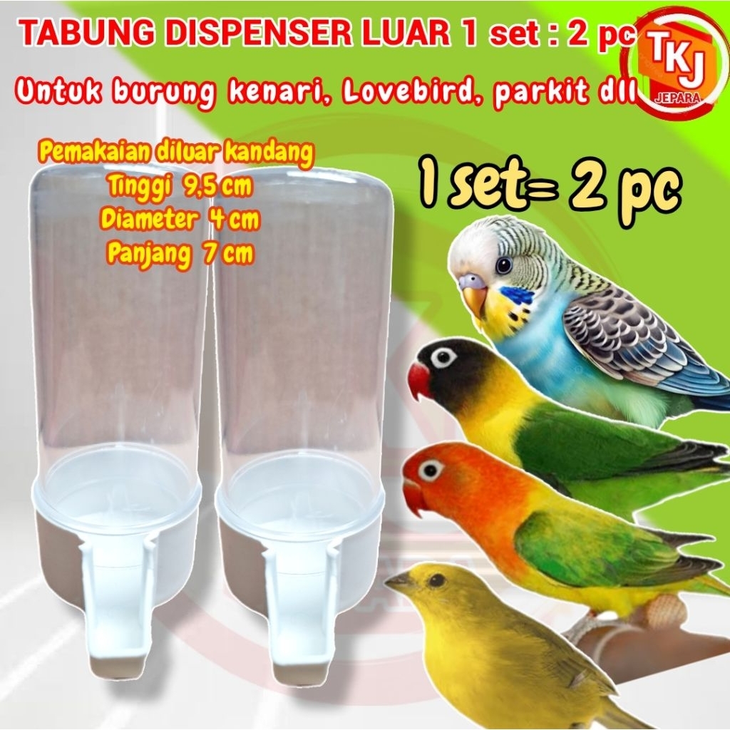TABUNG DISPENSER PAKET 2 PC WARNA PUTIH BENING UNTUK BURUNG KENARI CEPUKLUAR WADAH MAKAN MINUM PAKAN
