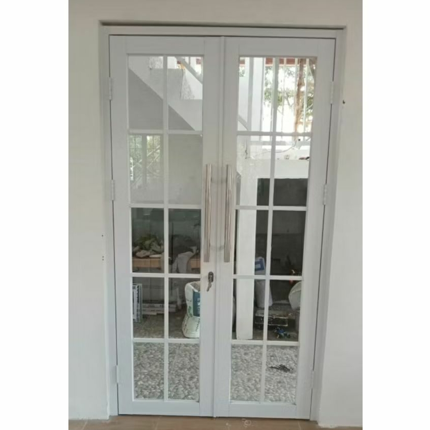 pintu doble / dua daun alumunium ukuran L.140xT.210 kusen 3inci kaca 5mili bisa custom ukuran gratis