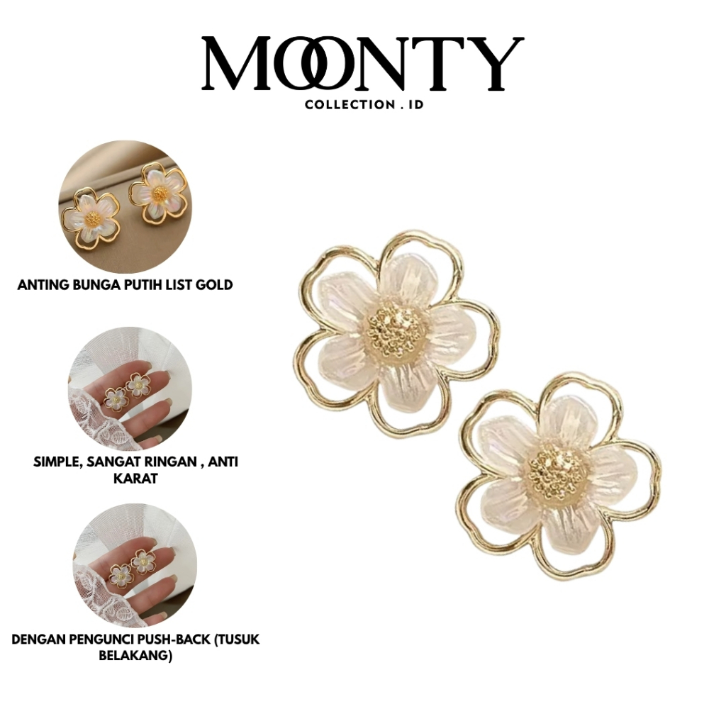 Anting Putih Bunga List Gold Aksesoris Perhiasan Wanita Korean Style Fashion Anting-Anting Bunga Flo