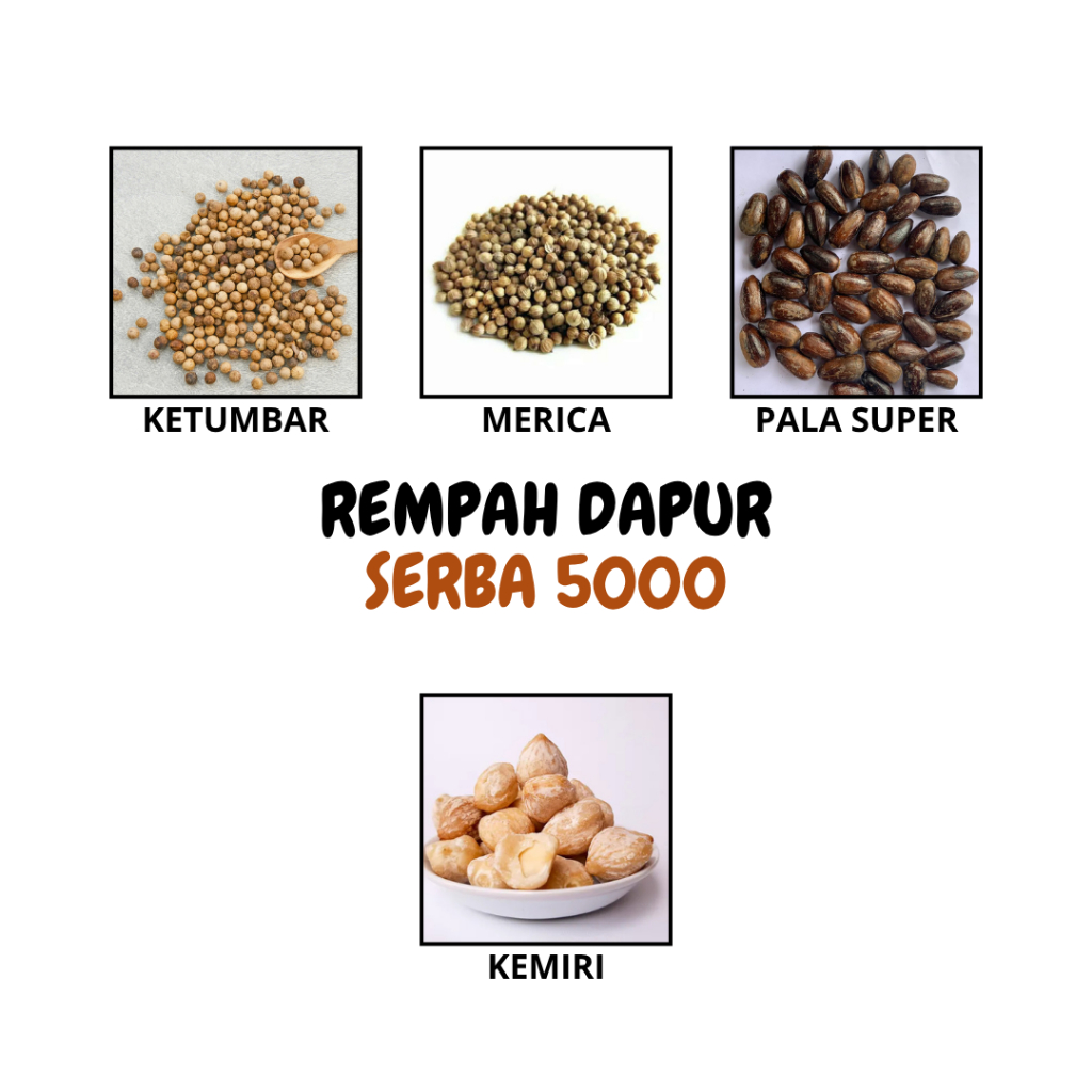 

BUMBU REMPAH BUMBU DAPUR REMPAH REMPAH LENGKAP - MERICA,KEMIRI, KETUMBAR, PALA SUPER