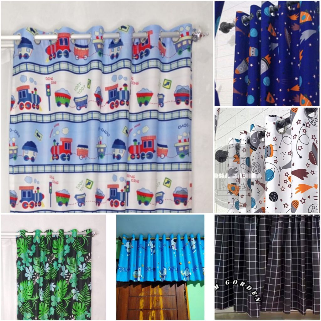 Poni gorden motip kartun Doraemon poni hordeng jendela pendek Gorden ventilasi gorden kolong dapur g