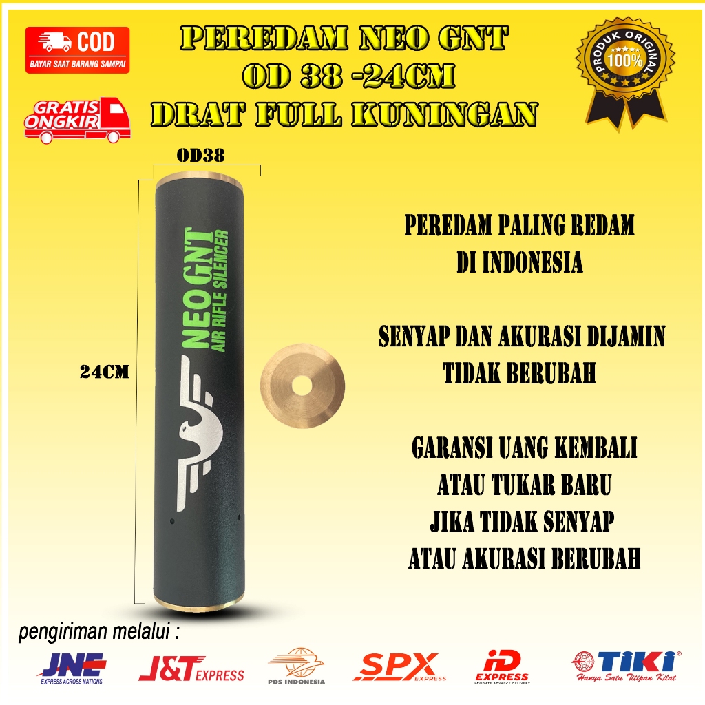 Peredam Neo GNT Super Senyap OD 38 Panjang 24cm Drat Kuningan