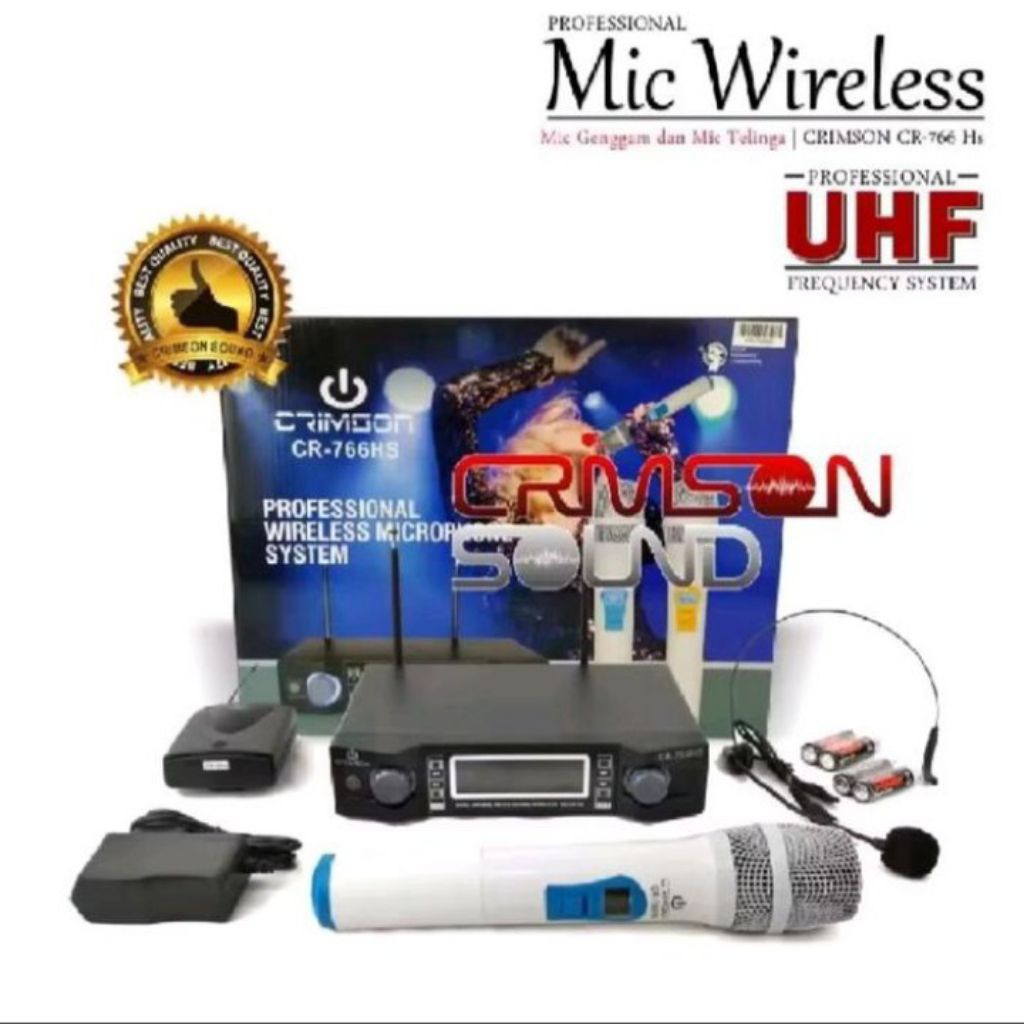 Mic Microphone Wireless Crimson CR-766HS Mic Genggam + Mic Telinga Original