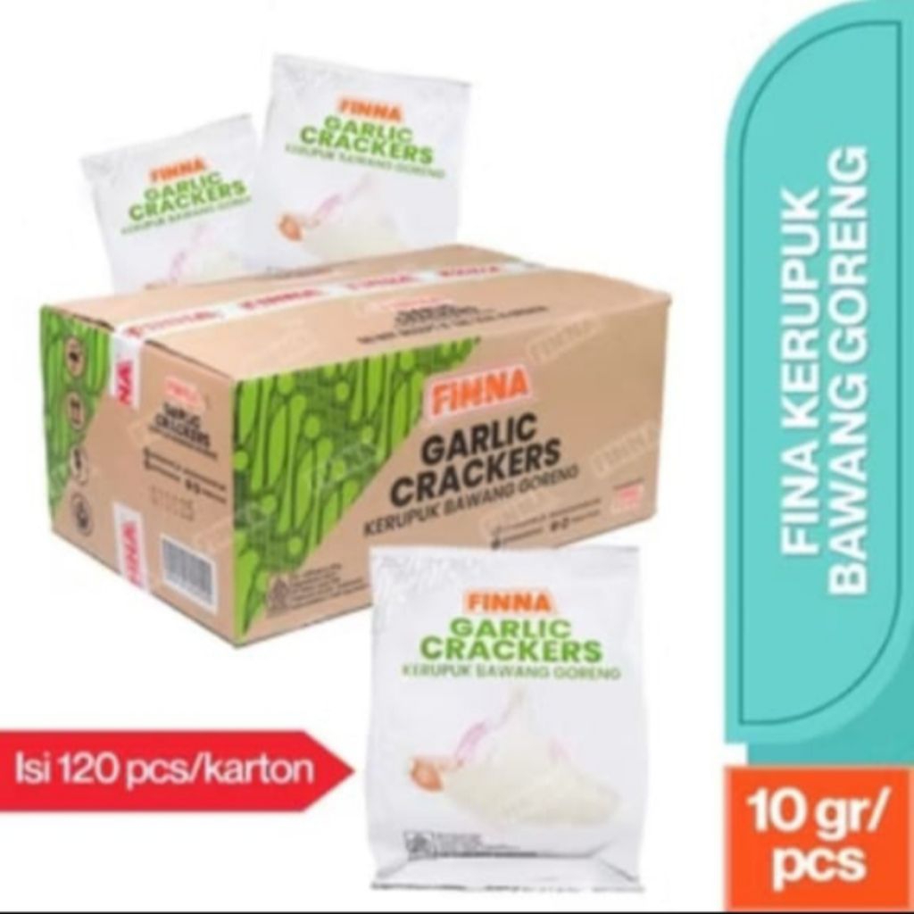 

Finna Garlic Crackers Kerupuk Bawang Goreng Matang Siap Saji 1 Dus Isi 120 pcs @10gr