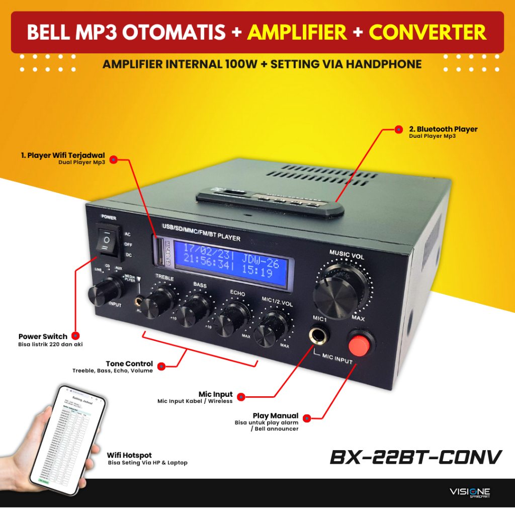 BEL SEKOLAH OTOMATIS CONVERTER AMPLIFIER SPEAKER HORN Bel Sekolah Kantor Pabrik Wireless Bluetooth
