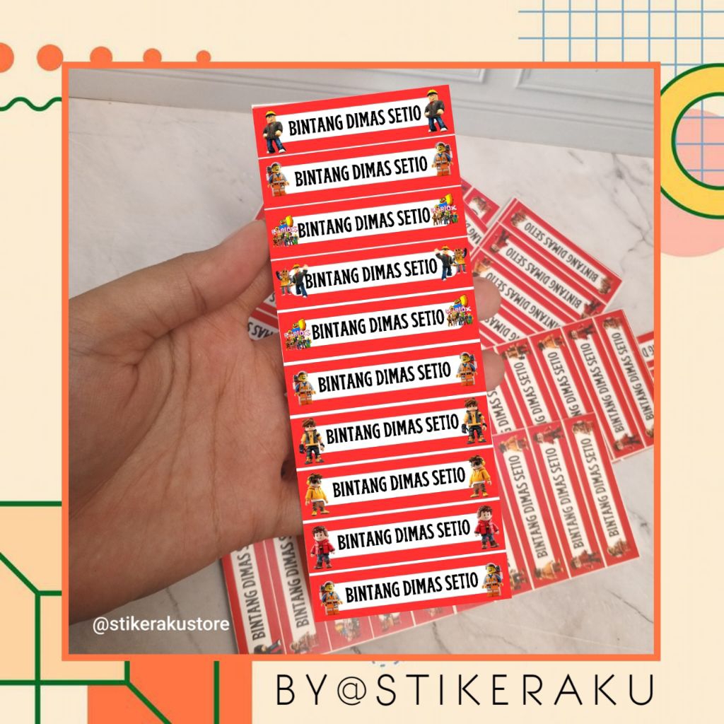 

Stiker Label Nama ATK Waterproof/ Stiker Tahan Air/ Tema Roblox /Size 1,5x6 cm isi ±120 pcs