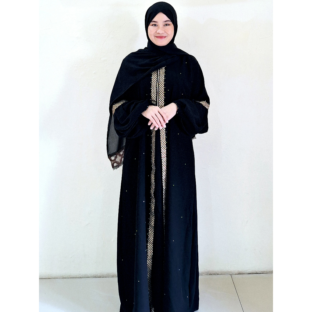 Abaya Gamis Hitam Aurora Mewah Aplikasi Sifon Jubah Umroh Maxi Dress Saudi baju Arab