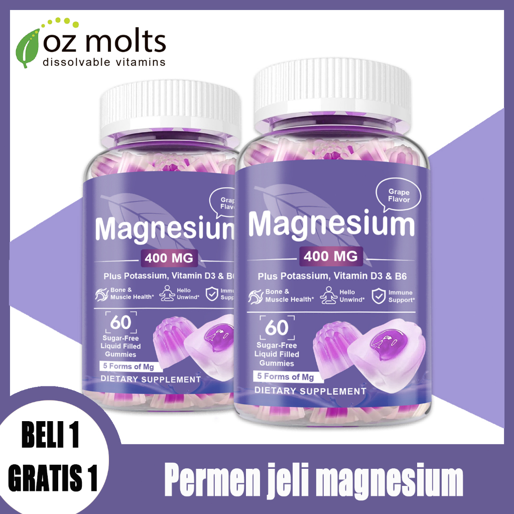 Ozmolts Magnesium Gummies Supplements 400Mg Mendukung Kesehatan Tulang Dan Otot Magnesium Glycinate 