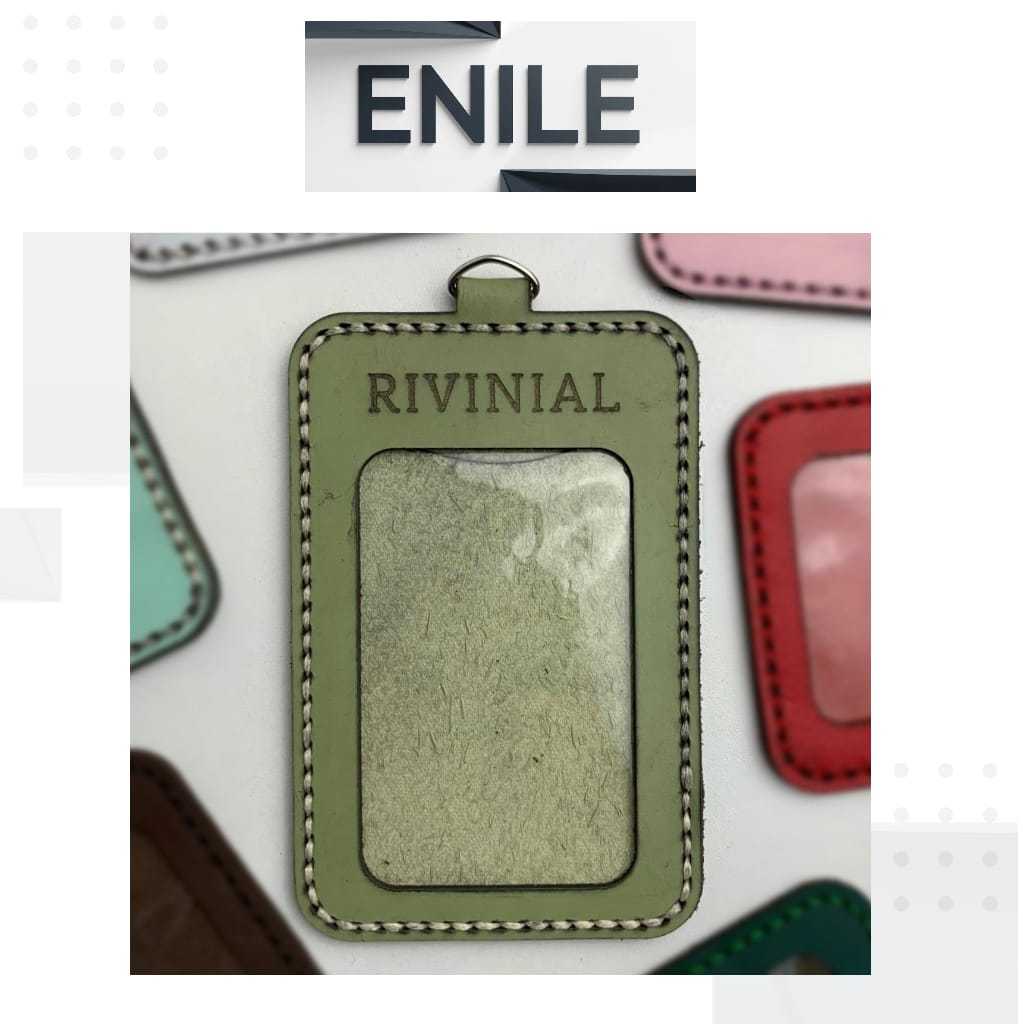 

ENILE ID CARD HOLDER NAME TAG LANYARD KULIT SAPI ASLI PREMIUM FREE COSTUM CETAK LOGO PERUSAHAAN NAMA NIP