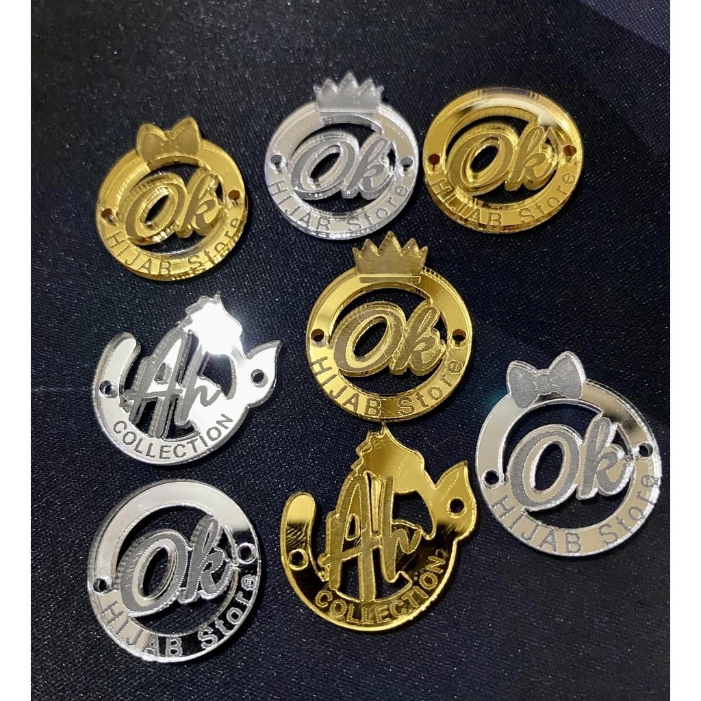 Label Hijab Akrilik Laser Model Inisial Pin Hijab / Akrilik Hijab