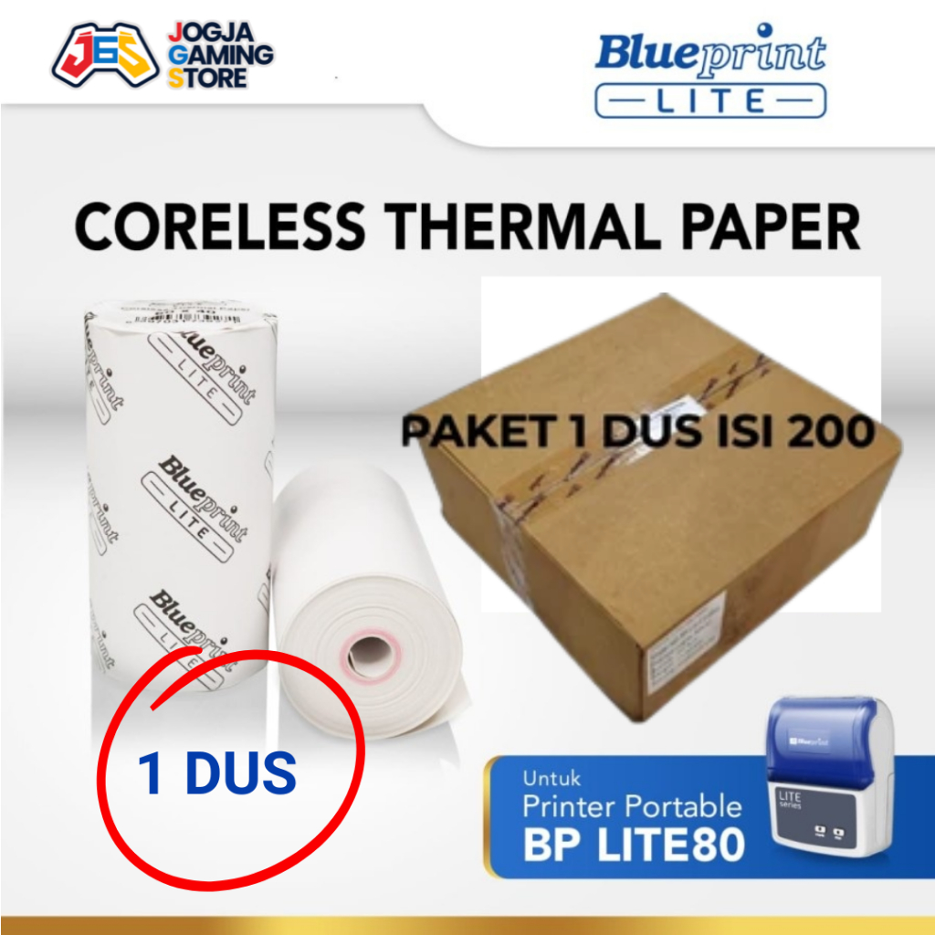 

Kertas Thermal Struk Kasir POS , Mesin Antrian, Karcis Parkir BLUEPRINT Lite 80 x 40 , 80x40 mm - 1 Dus isi 200 Roll