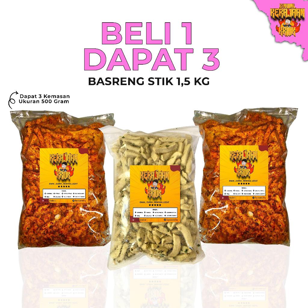 

BELI 1 DAPAT 3 BASRENG 1,5 KG bastik rasa original 500gr rasa pedas 500gr rasa bumbu melimpah cemilan
