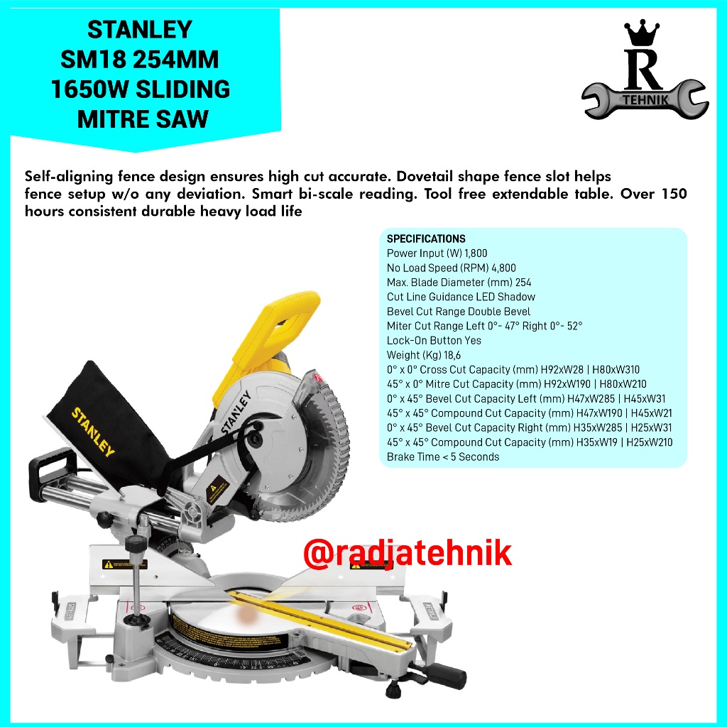 STANLEY  SM18 Sliding  Sliding 254MM | 1650W  Mesin Gergaji  Alat Tukang Serbaguna