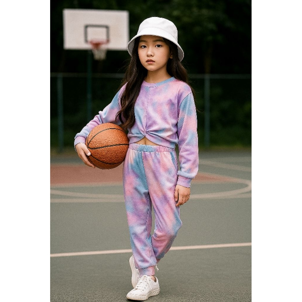 Setelan Anak Crop Simpul Tie dye Shein