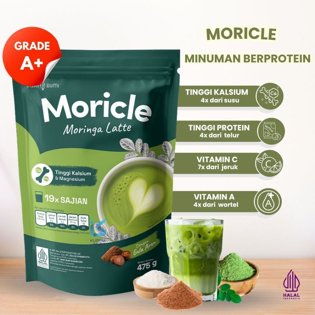 

Moringa Latte Moricle Dari Bumi Minuman Bubuk Daun Kelor 475 gram Minuman Berprotein Bantu Menambah Tinggi Badan dan ASI Booster