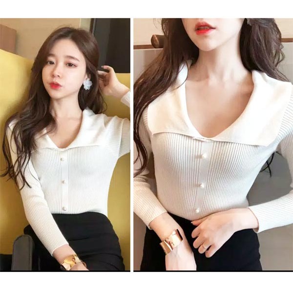 Blouse top baju atasan knitted rajut sexy wanita import korea