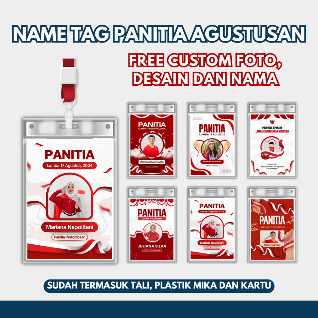 

CETAK ID CARD PANITIA AGUSTUSAN TERMURAH FREE DESIGN BEBAS CUSTOM NAMA DAN FOTO TEMA KEMEDEKAAN