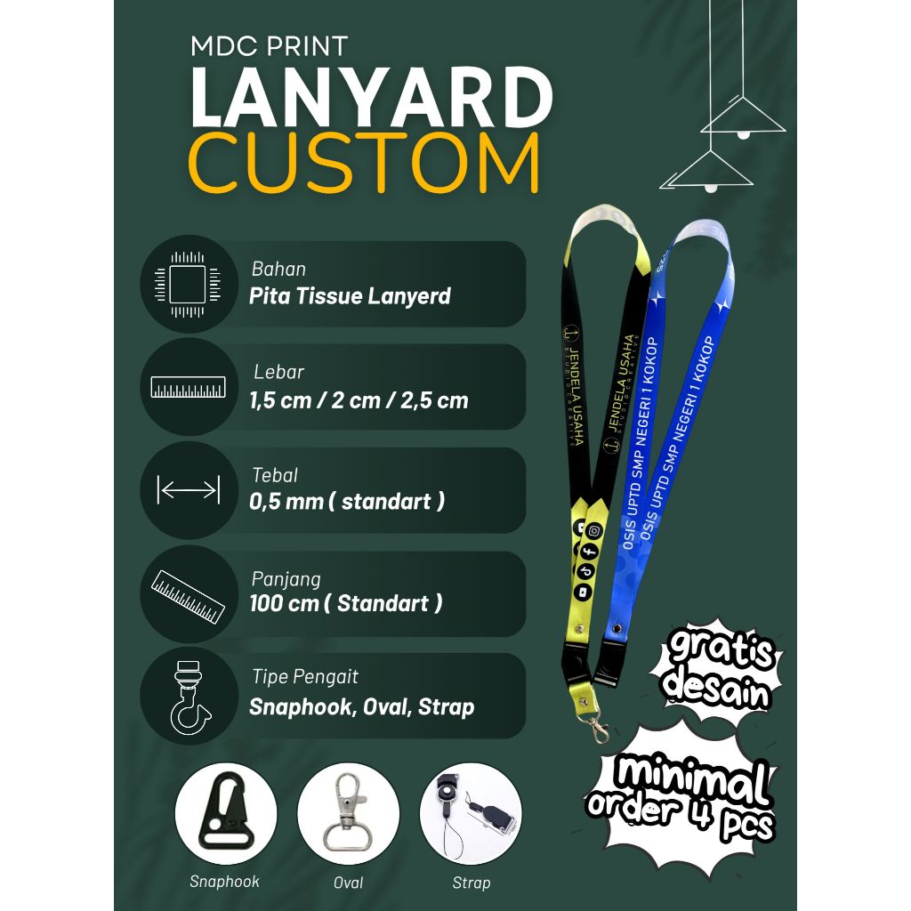 

Sehari Jadi Lanyard id card custome printing sublim cetak 2 sisi/cetak tali lanyard id card printing