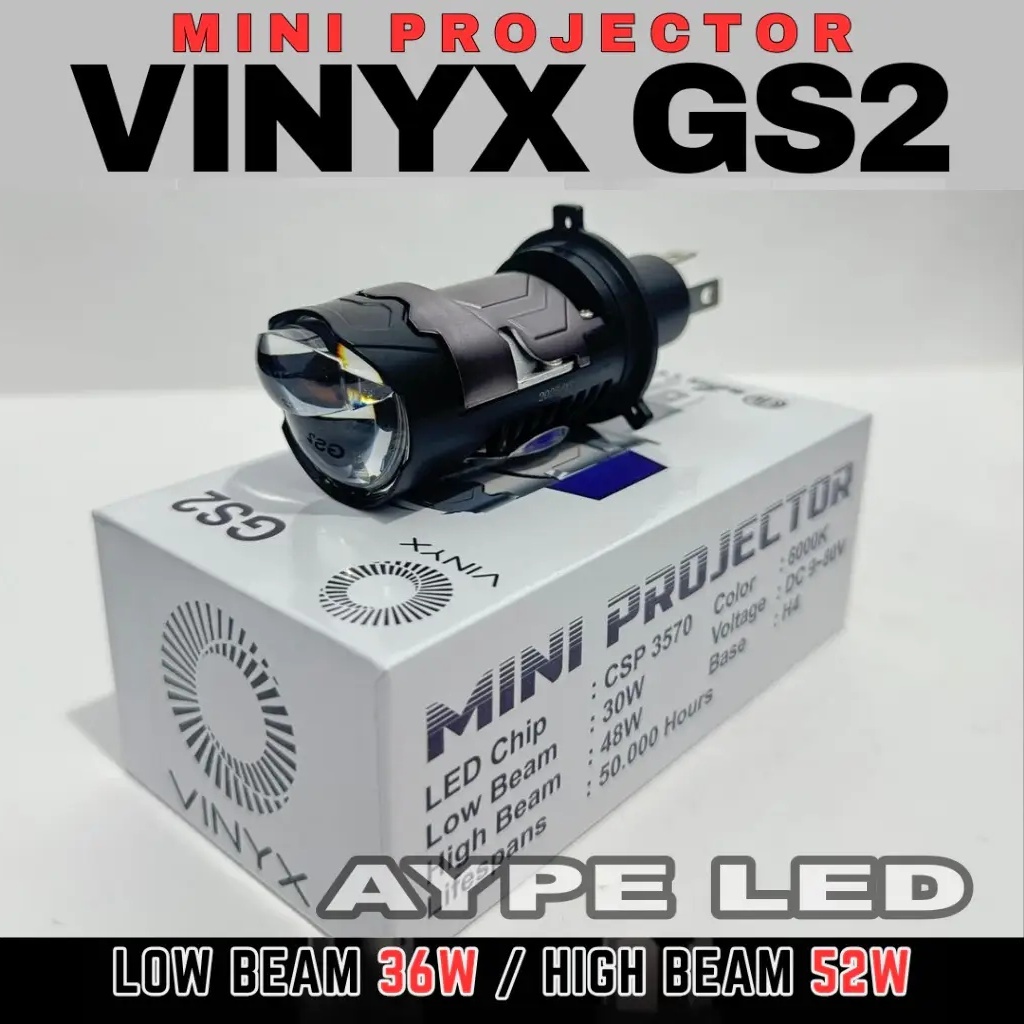 Lampu Mini Projector Biled GS2 GS-H4 VINYX 48 watt Lampu LED VINYX Projie H4 Mini Projector Lens