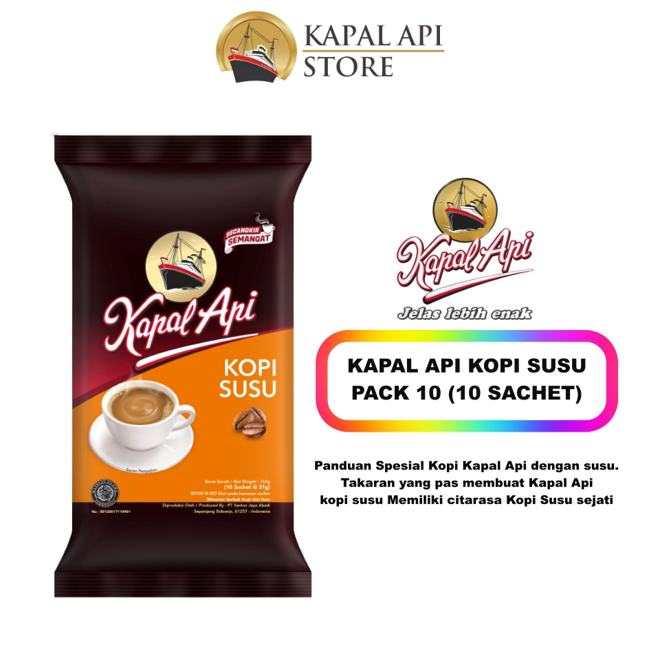 

[oddsolshop] pekanbaru/Kapal Api Kopi Susu 10 PCS 31GR Total 310GR Milk Coffee Powder Drink