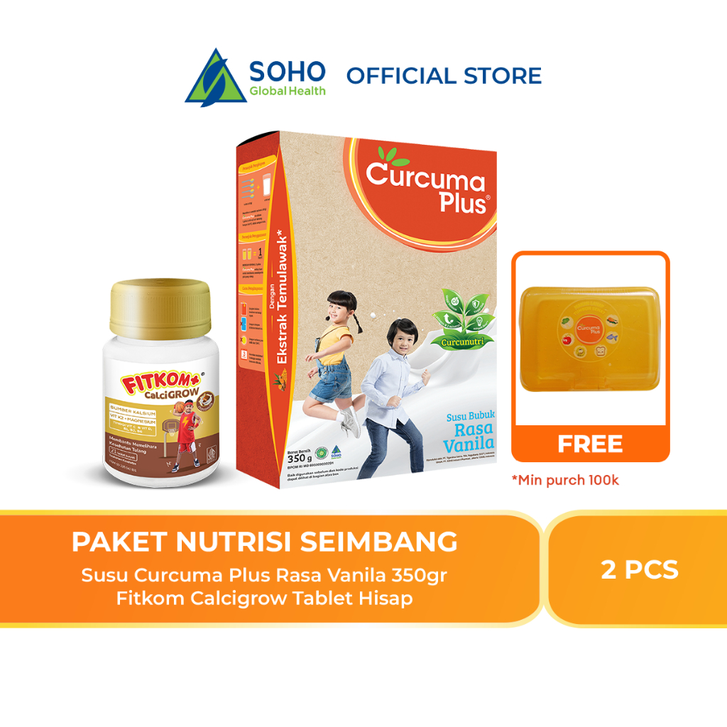 

Paket Nutrisi Seimbang (Susu Curcuma Plus Rasa Vanilla 350gr dan Fitkom Calcigrow Tablet Hisap untuk Pertumbuhan Optimal isi 21 tablet)