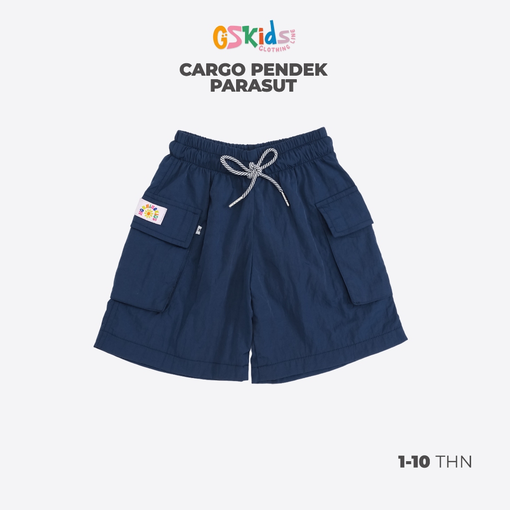 GSKids Celana Cargo Pendek Anak Dusky Crinkle Unisex Cowok Cewek 1–10 Tahun Adem Navy