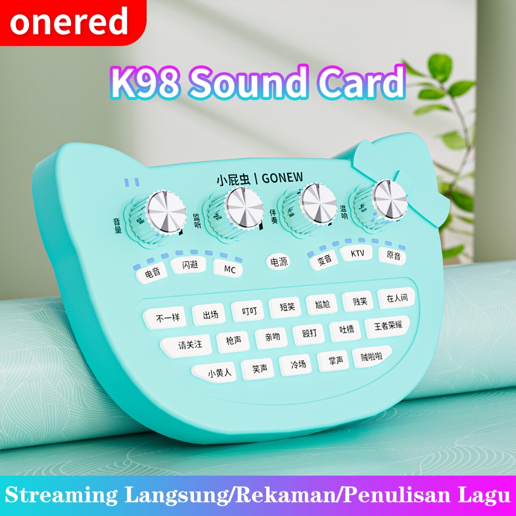 Onered K98 Soundcard Live  KT Cat Pink Net Red Microphone  Live Broadcast Equipment Set
