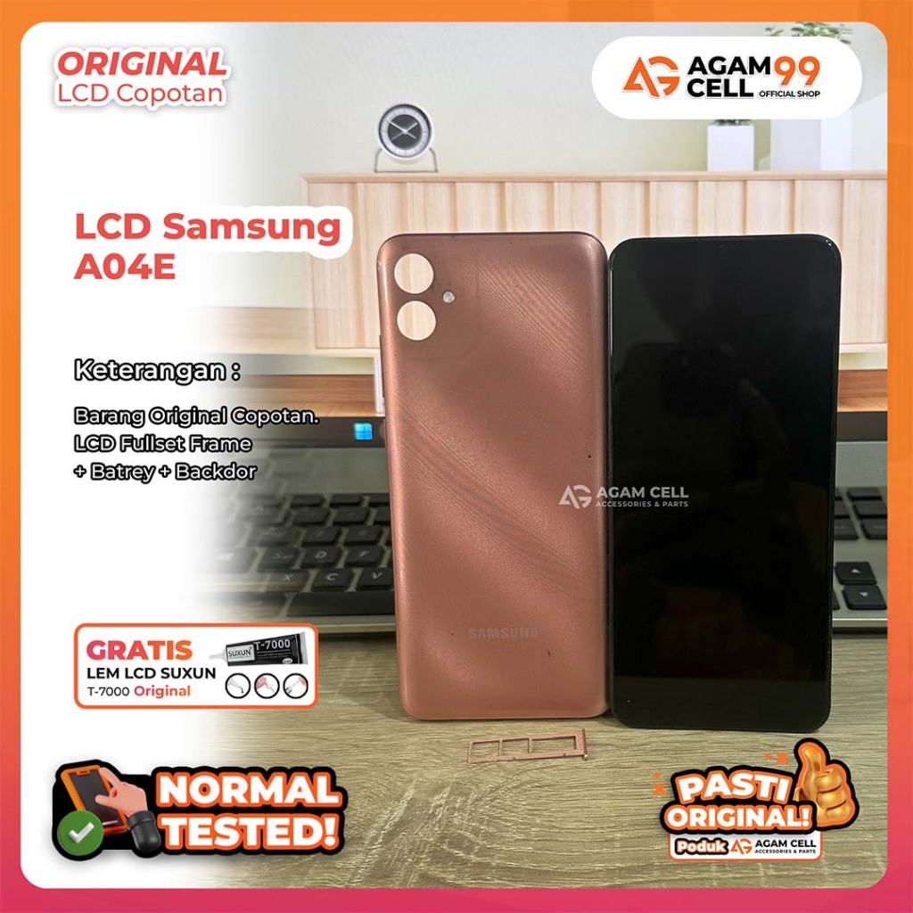 LCD Samsung A04E LCD +FRAME + BATRE + BACKDOR  FULLSET Original Copotan Tested
