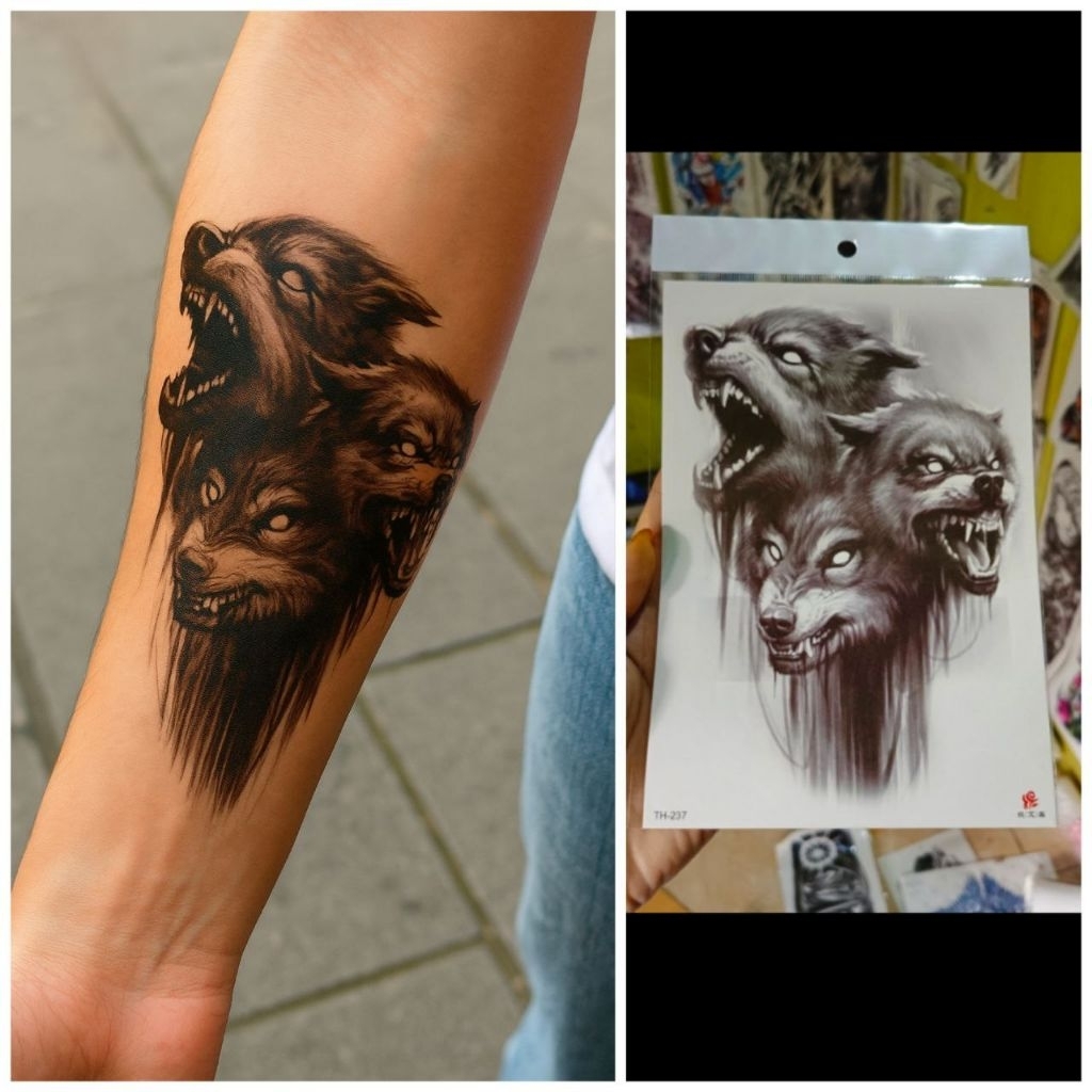 tato temporer srigala tato lengan tato tangan