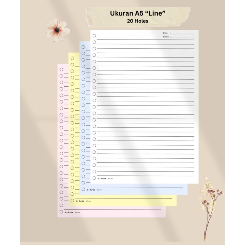 

Refill Binder ukuran A5 | Isi Binder Loose Leaf / Bergaris / Polos